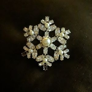 Vintage Silver, Crystal, and Pearl Pin/Brooch